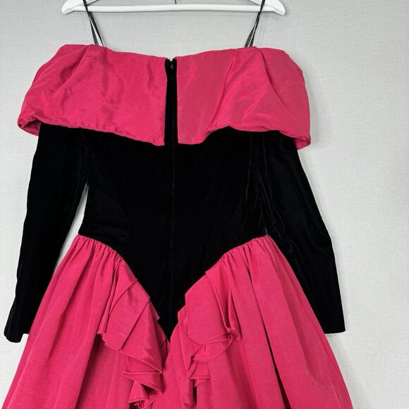 Vintage Scott McClintock Women Dress 6 Pink Velvet Taffeta Midi Off Shoulder 80s - Picture 10 of 14